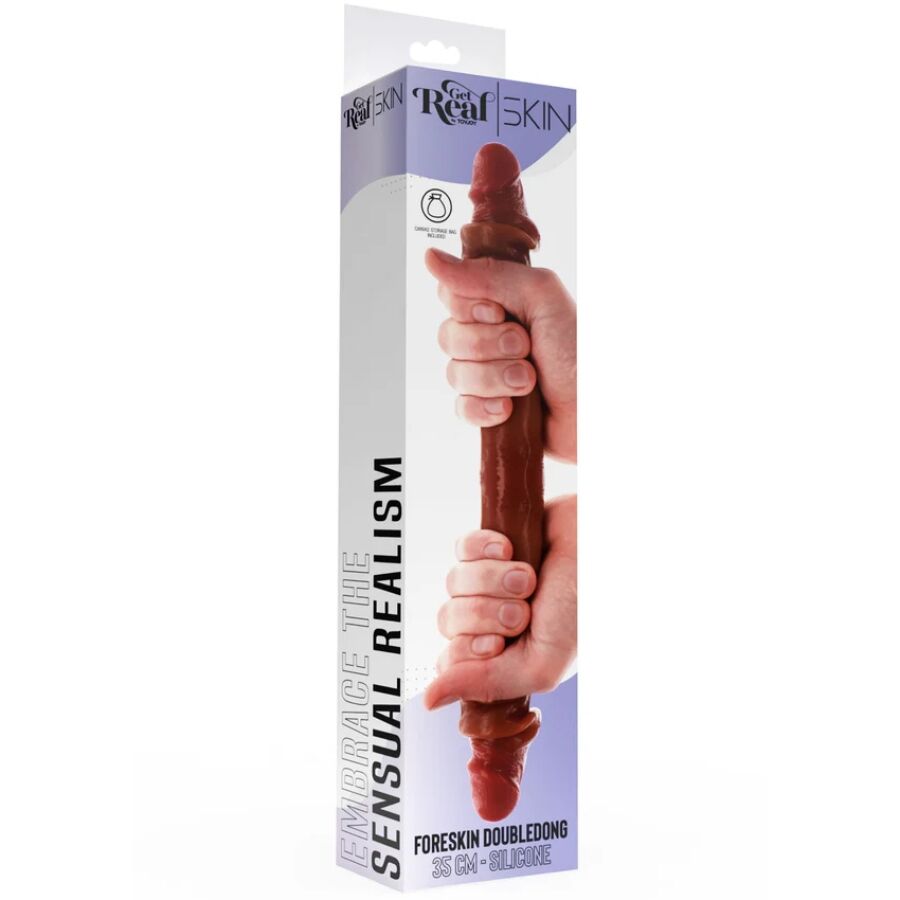 GET REAL - GODEMICHET EN SILICONE À DOUBLE EXTRÉMITÉ CARAMEL 35 CM